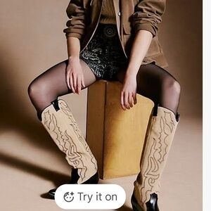 Jeffrey Campbell Black and Cream Heeled Boots from Free People
